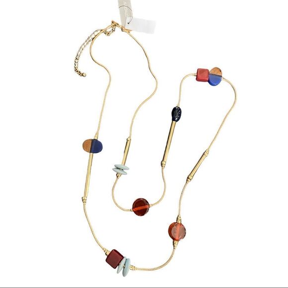 CHICO’S Zoey Multi-Colored Geometric Single Strand Gold Tone Necklace - Picture 4 of 4
